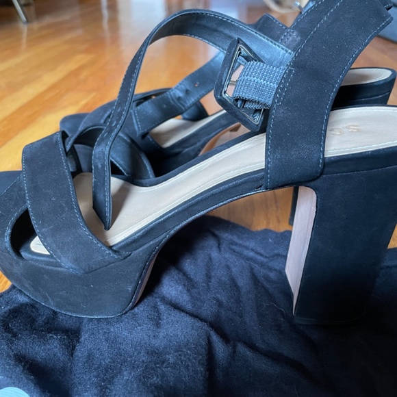 schutz platform sandal, black, size 8.5, suede - Picture 2 of 6